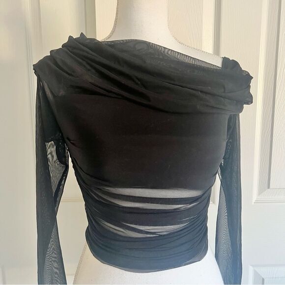 Alice + Olivia Off Shoulder Mesh Isadola Top Medium Black NEW MSRP $275 - Picture 4 of 9